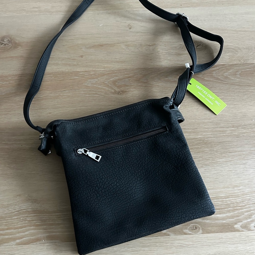 Black Crossbody Bag with Silver Zipper
